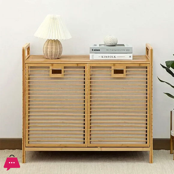 Bamboo Double Laundry Organizer Dirty Clothes Storage Basket
