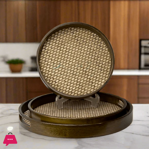 Bamboo Rattan Tray Setof 3