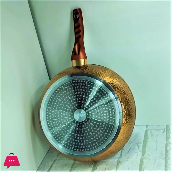 BAROLY Teflon-Coated Copper Forged Deep Fry Pan with Pyrex Glass Lid - 28CM