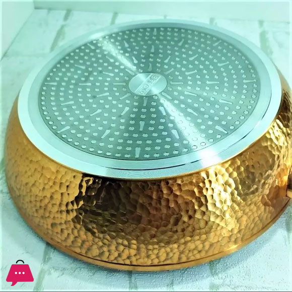 BAROLY Teflon-Coated Copper Forged Deep Fry Pan with Pyrex Glass Lid - 28CM