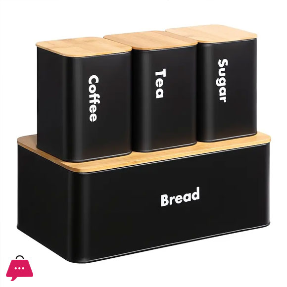 Bread Box with Sugar Tea Coffee 3 Pcs Containers Sets