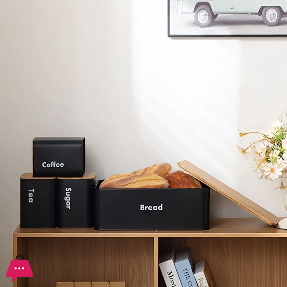 Bread Box with Sugar Tea Coffee 3 Pcs Containers Sets