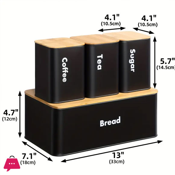Bread Box with Sugar Tea Coffee 3 Pcs Containers Sets