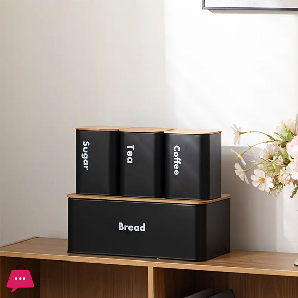 Bread Box with Sugar Tea Coffee 3 Pcs Containers Sets