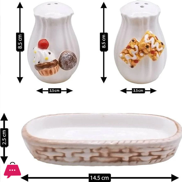 Ceramic Cupcake Salt and Pepper Shakers Set with Tray for Dining Table Used as Namak Dhani