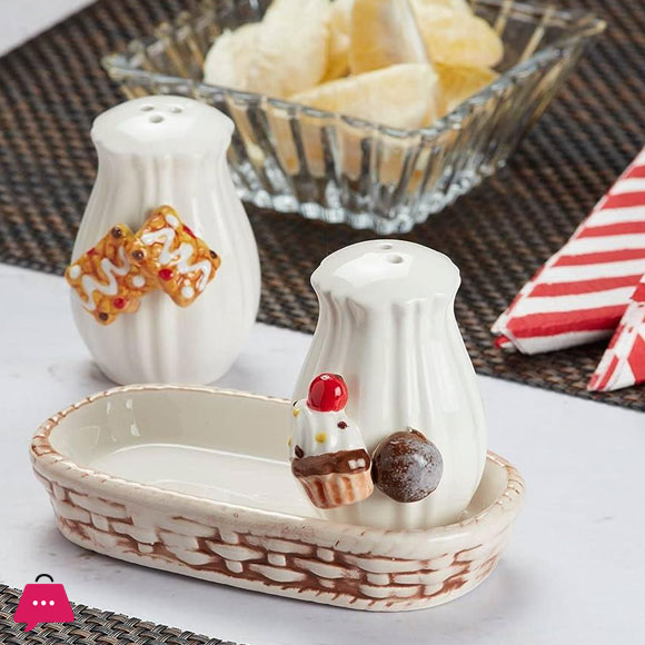 Ceramic Cupcake Salt and Pepper Shakers Set with Tray for Dining Table Used as Namak Dhani
