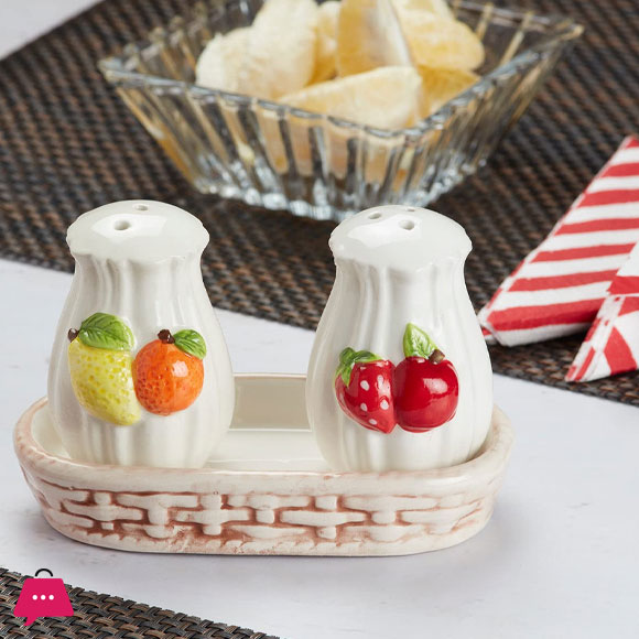 Ceramic Fruite Salt and Pepper Shakers Set with Tray for Dining Table Used as Namak Dhani
