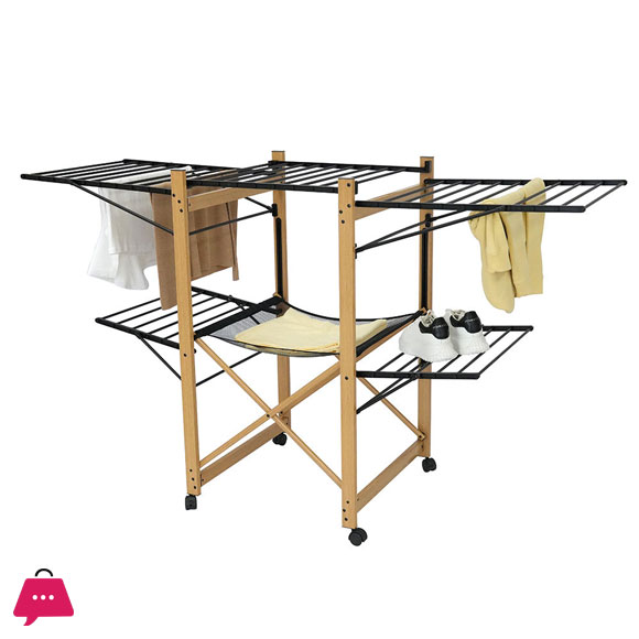 Factory High Quality Deluxe Wood Foldable Home Laundry Drying Rack Clothes Dryer Rack and Use Outdoor or Indoor Drying Shelves