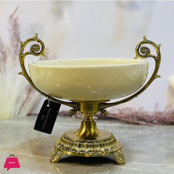 Fine Quality Brass and Ceramic Made Unique Designs Bowl Gold and Off-White Combination