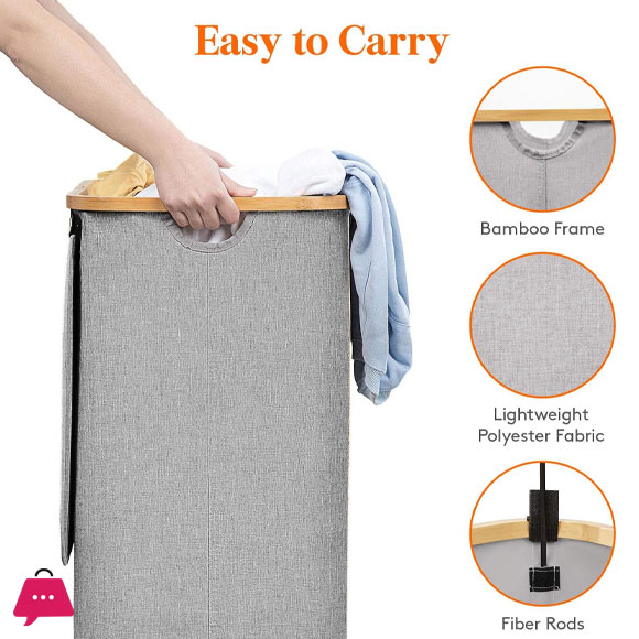 Laundry Basket with Bamboo Frame Multi Purpose Laundry Storage Baskets for Home - 60Liter