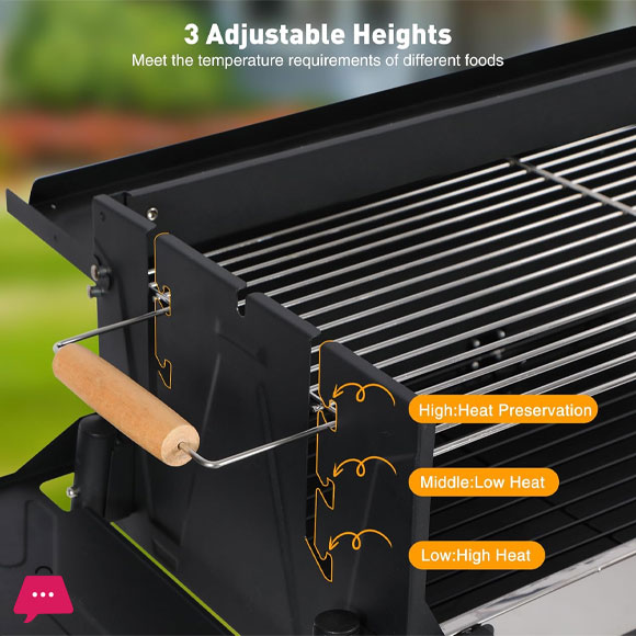 Portable Charcoal Grill Foldable BBQ Grill with Rotatable Roast Chicken Rack