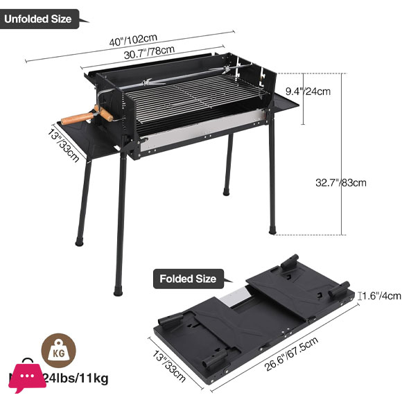 Portable Charcoal Grill Foldable BBQ Grill with Rotatable Roast Chicken Rack