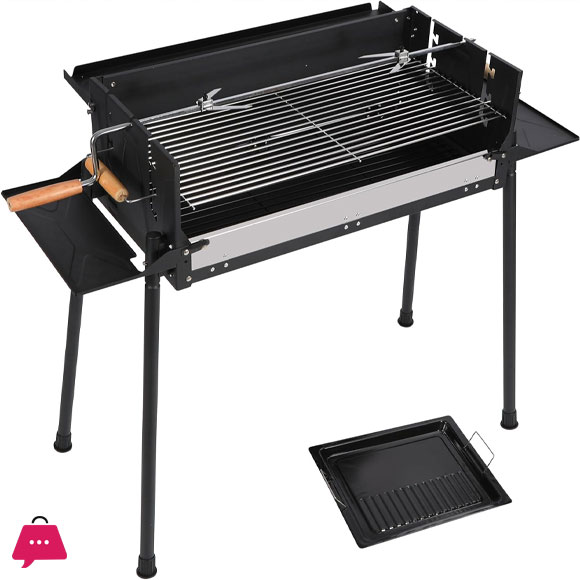 Portable Charcoal Grill Foldable BBQ Grill with Rotatable Roast Chicken Rack