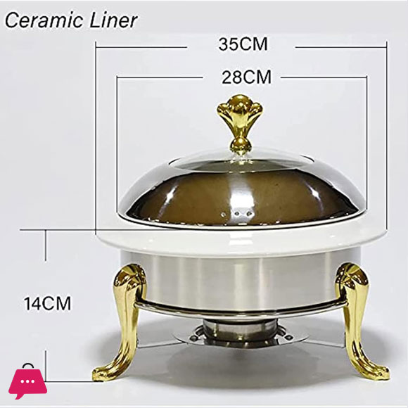 Round Chafing Dish Buffet Set Ceramic Liner For Dining Buffet Gold 24CM
