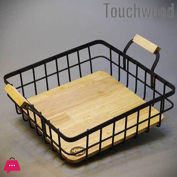 Square Rubberwood Fruit Basket or Kitchen Organizer