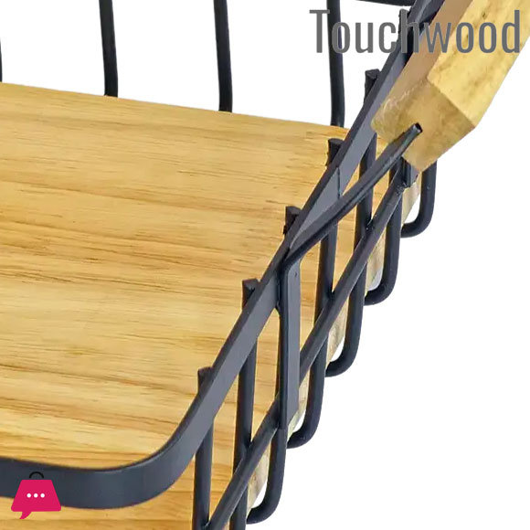 Square Rubberwood Fruit Basket or Kitchen Organizer