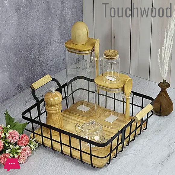 Square Rubberwood Fruit Basket or Kitchen Organizer