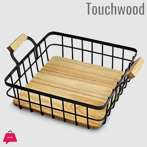 Square Rubberwood Fruit Basket or Kitchen Organizer