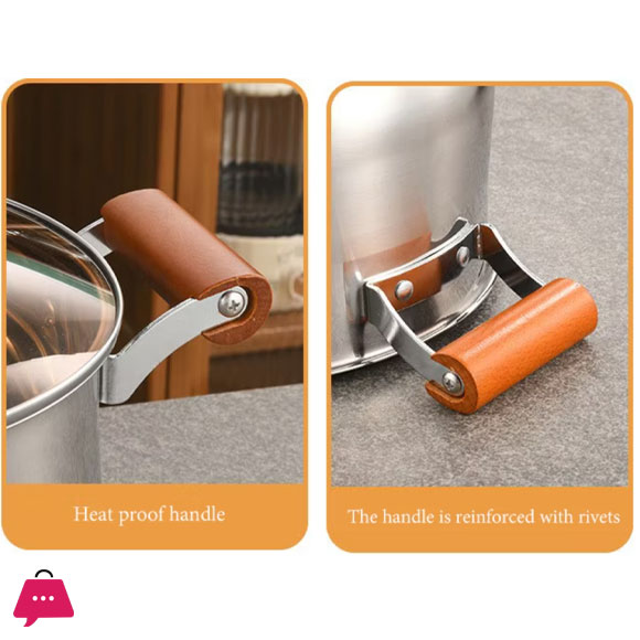 Stainless Steel Cooking Soup Pot Double Bottom with Wooden Handle - 22cm