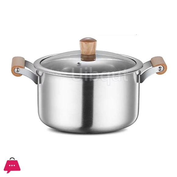 Stainless Steel Cooking Soup Pot Double Bottom with Wooden Handle - 22cm