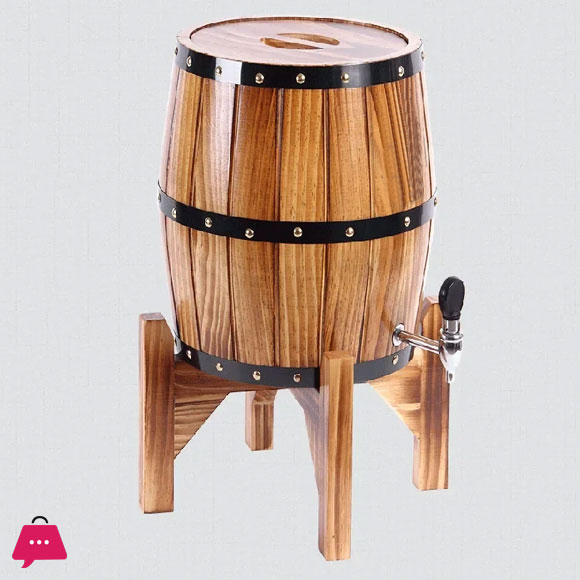 Wooden Barrel Inner Stainless Steel Beverages Dispenser - 3Liter