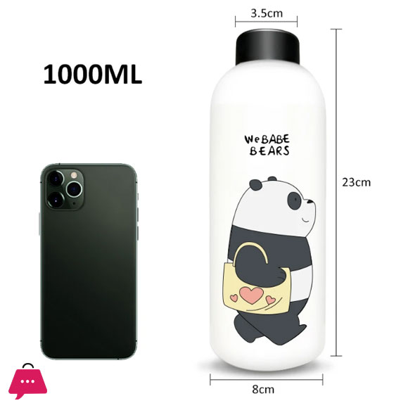 1000ml We Bare Bear Water Bottle Panda Cup Transparent Water Bottle Drinkware Cup Frosted Plastic Water Bottle with Straw Leak-proof