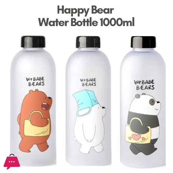 1000ml We Bare Bear Water Bottle Panda Cup Transparent Water Bottle Drinkware Cup Frosted Plastic Water Bottle with Straw Leak-proof