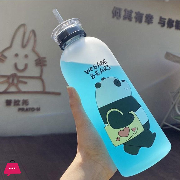 1000ml We Bare Bear Water Bottle Panda Cup Transparent Water Bottle Drinkware Cup Frosted Plastic Water Bottle with Straw Leak-proof