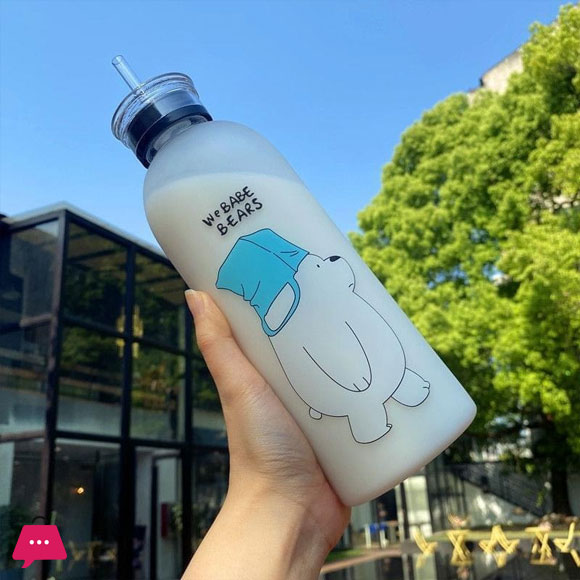 1000ml We Bare Bear Water Bottle Panda Cup Transparent Water Bottle Drinkware Cup Frosted Plastic Water Bottle with Straw Leak-proof