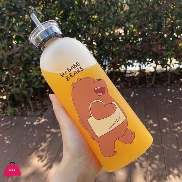 1000ml We Bare Bear Water Bottle Panda Cup Transparent Water Bottle Drinkware Cup Frosted Plastic Water Bottle with Straw Leak-proof