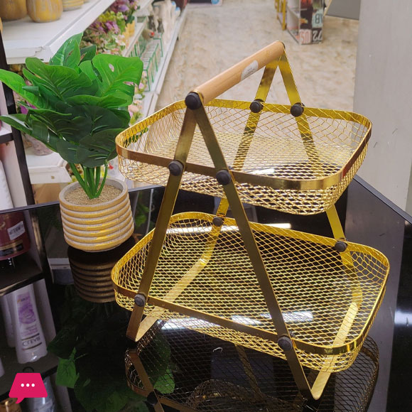 2 Tier Gold Metal Fruit Basket Stand