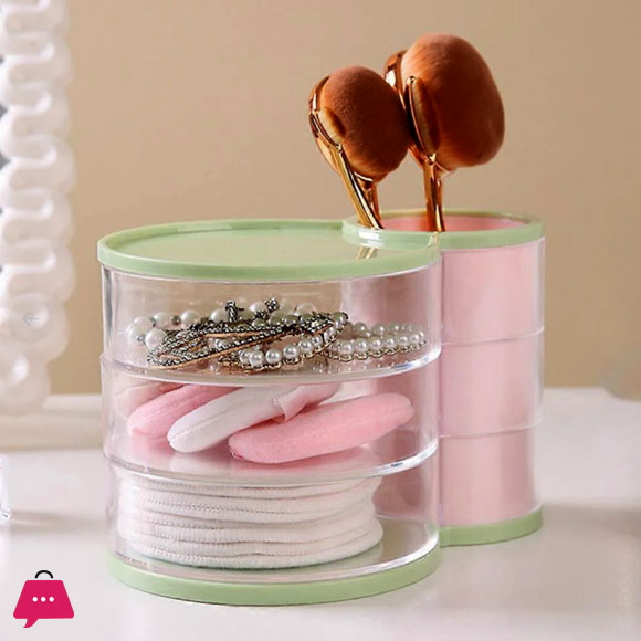 3-Compartments Storage Box Rotating Dusts Proof Dressing Table Desktop Holder