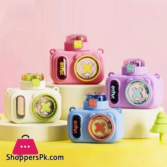 Cute Camera Plastic Water Bottle with Straw Student Back to School