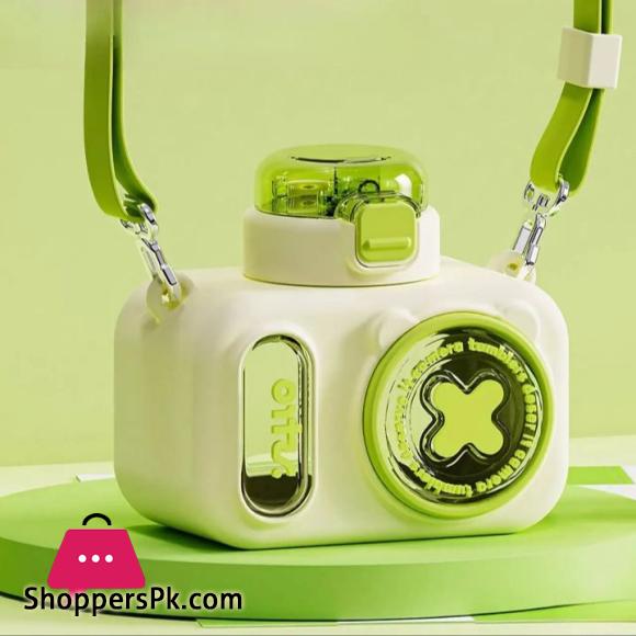 Cute Camera Plastic Water Bottle with Straw Student Back to School