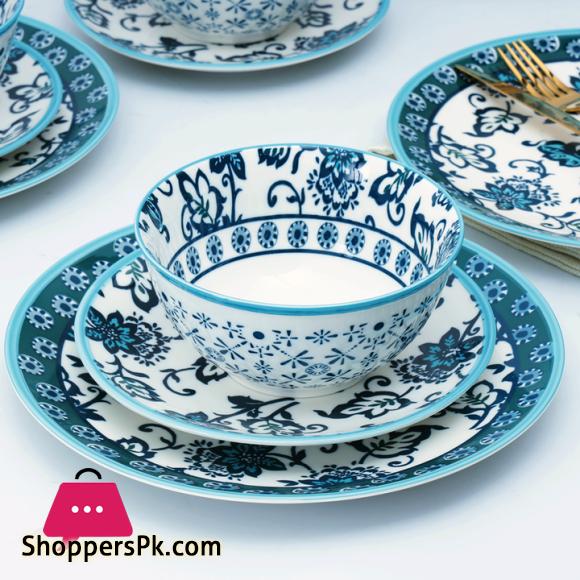 Danny Home Vintage Floral Teal Design Dinner Set 24pcs