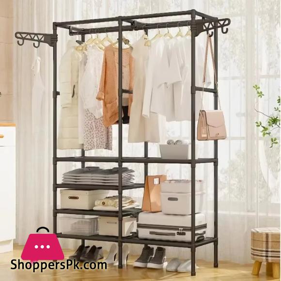 Detchable Solid Color Metal Double Row Clothes Rack – Spacious Design for Living Room and Bedroom