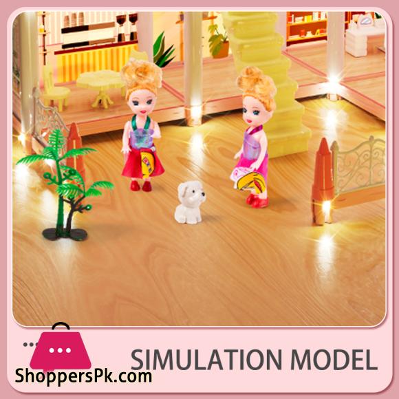 Luxury DIY Dollhouse Castle Playset with Lights, Slide & Furniture – Multilevel Dream House for Kids