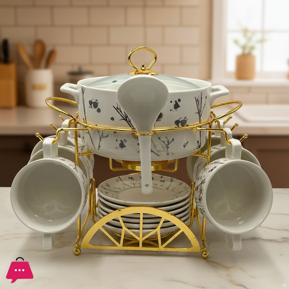 Ceramic Soup Set With Candle Stand 22 Piece