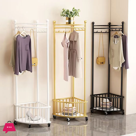 Corner Clothes Hanger Free Standing Metal Rail Perfect Shoe Storage Bedroom Furniture