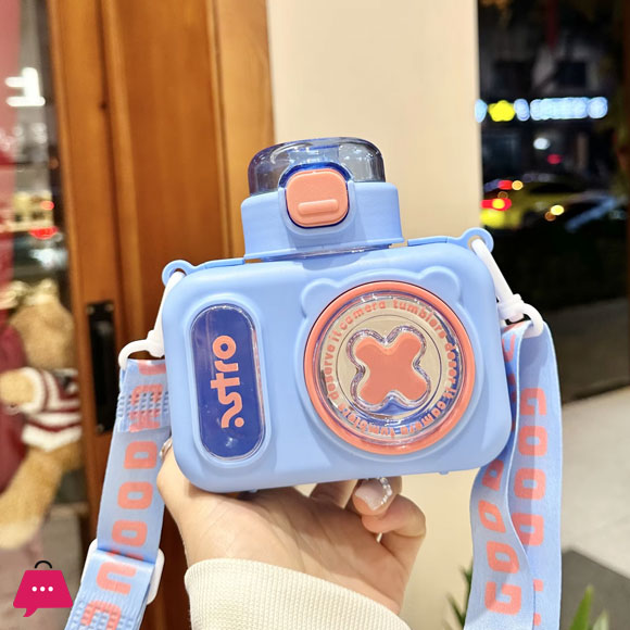 Cute Camera Plastic Water Bottle with Straw Student Back to School