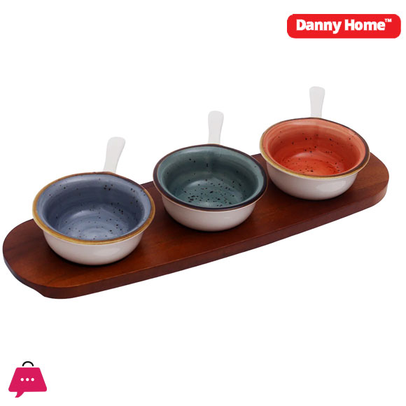 Danny Home Acacia Wood Board With Dessert Bowls 4pcs