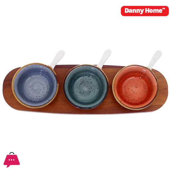 Danny Home Acacia Wood Board With Dessert Bowls 4pcs