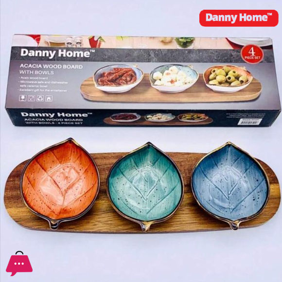 Danny Home Acacia Wood Board With Sauce Bowls