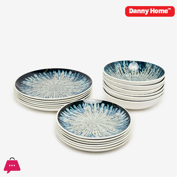 Danny Home Blue and Printed Dinner Set 18-Piece