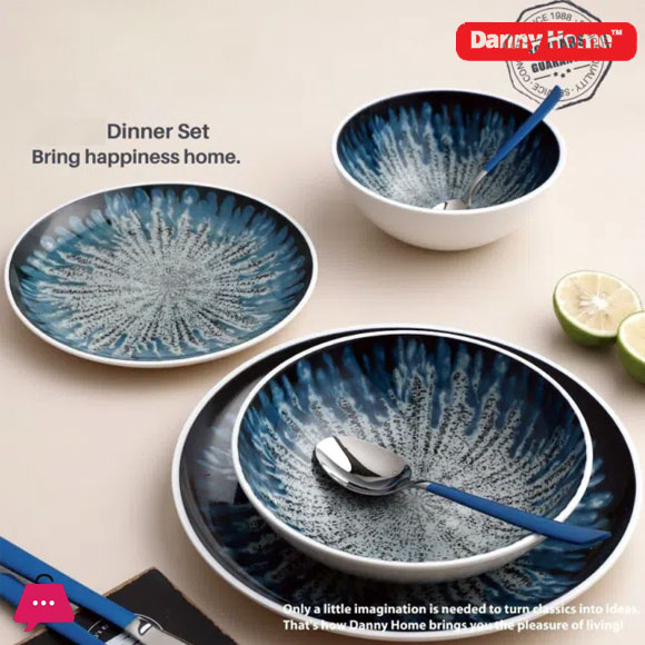 Danny Home Blue and Printed Dinner Set 18-Piece