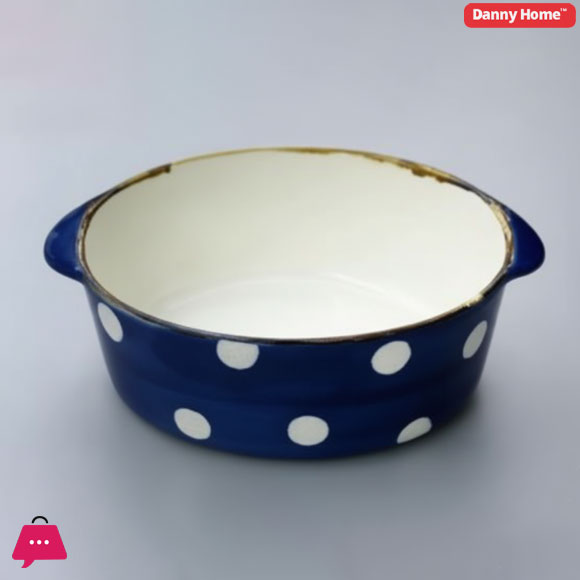 Danny Home Ceramic White Dot Design Blue & White Serving Dish - 10.5Inch