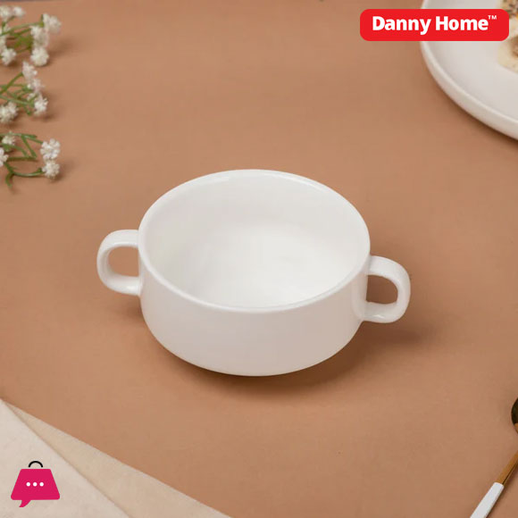 Danny Home Double Ear Ceramic Soup Bowl Set of 6 Pcs