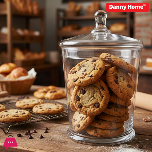 Danny Home Glass Cookie Jar with Lid 18cm