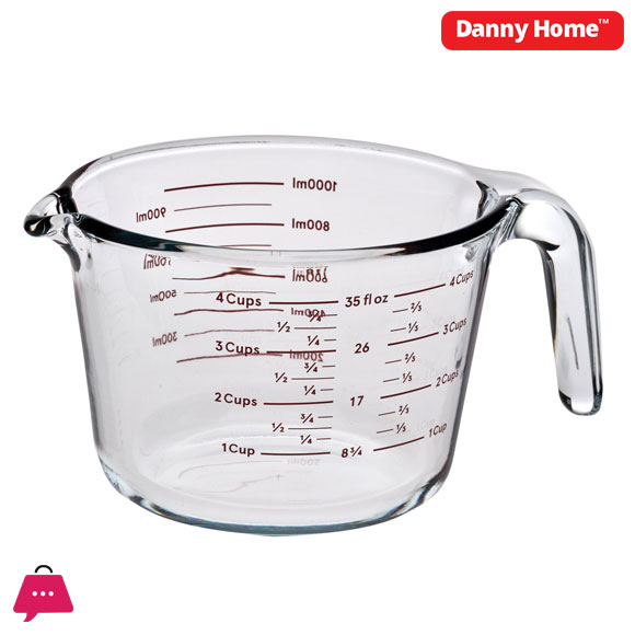 Danny Home Glass Measuring Jug With Red Lettering 1000ML - 4Cup
