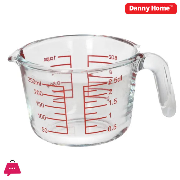 Danny Home Glass Measuring Jug With Red Lettering 250ML - 1Cup
